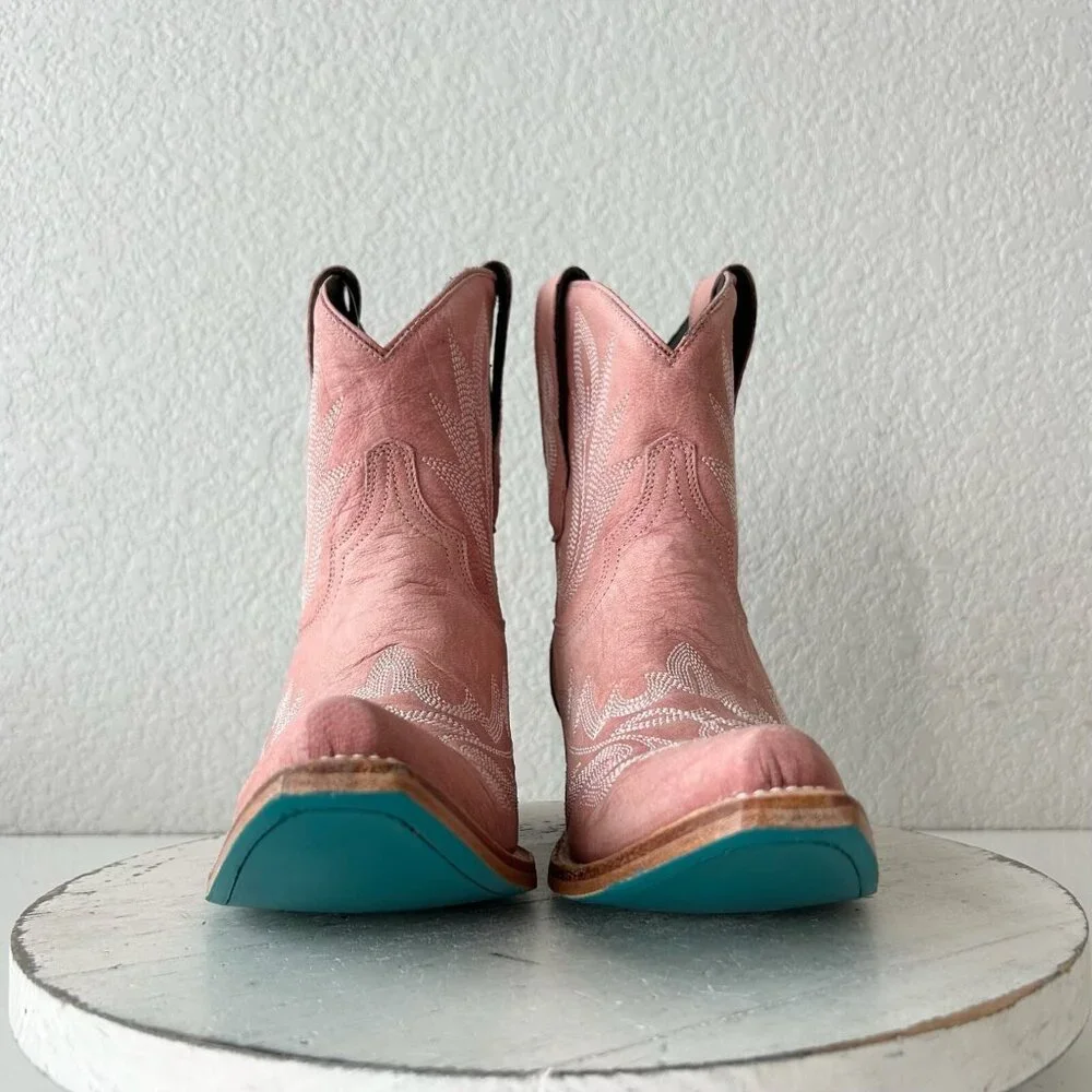 Pink Ankle Boots with Embroidered Design - Picture 6 of 16
